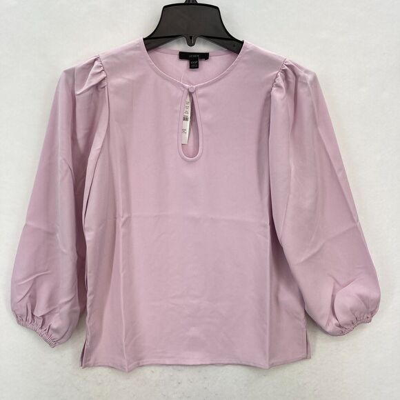 J.Crew Puff Sleeve Satin Back Crepe Top Women's XXS Petite Pink Keyhole Neckline - Picture 1 of 13